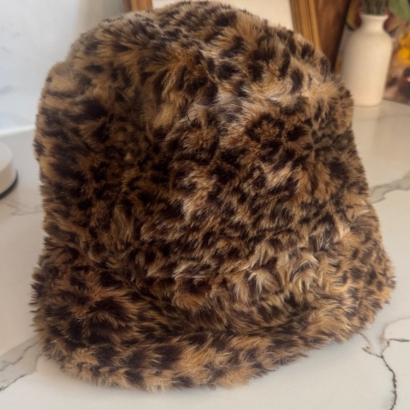 None Other - Leopard Print Faux Fur Bucket Hat